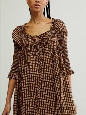 Free people  Babydoll Dress in Brown and Cream